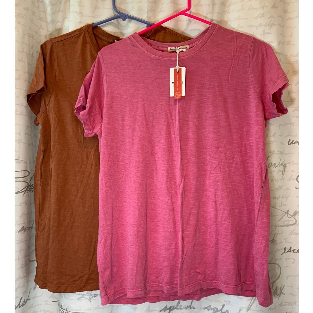 New Marine Layer Swing Crew Tee Bundle Pink & Brown Size Medium NWT